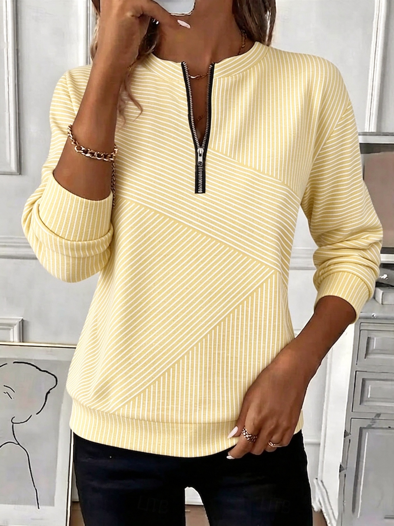 🔥❤️‍Black Friday Best-Sellers🎃❤️‍ ✨Striped Half-Zip Round Neck Top