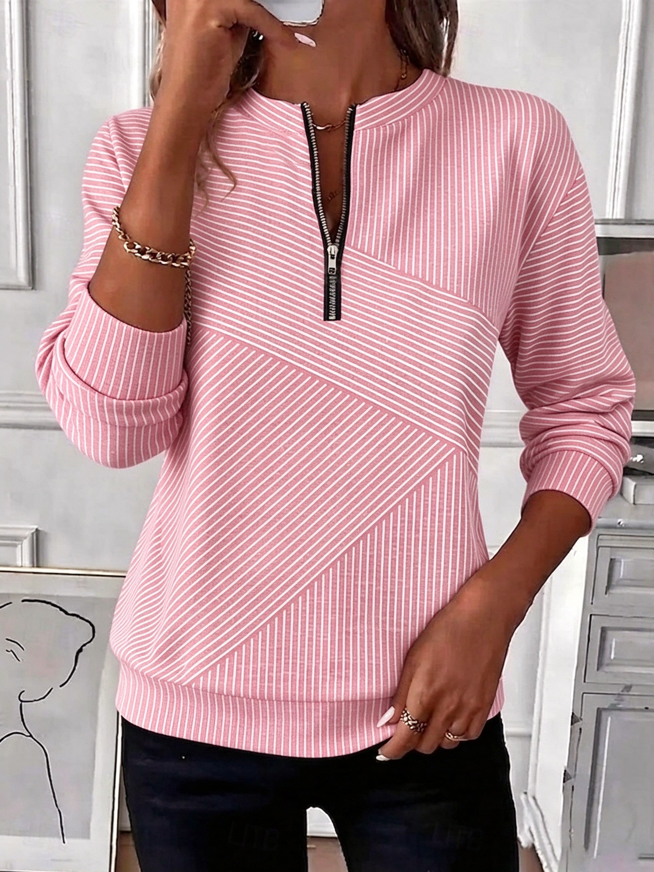 🔥❤️‍Black Friday Best-Sellers🎃❤️‍ ✨Striped Half-Zip Round Neck Top