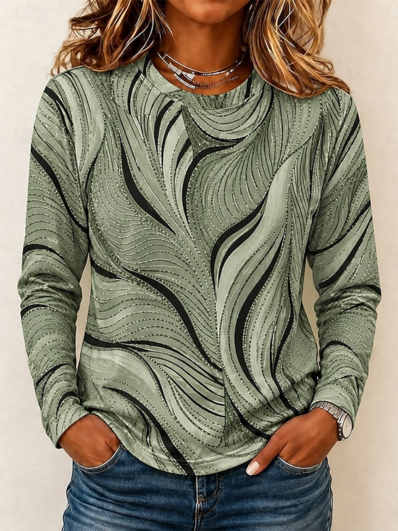 🔥❤️‍Black Friday Best-Sellers🎃❤️‍🔥Purple Abstract Wave Print Long Sleeve Top