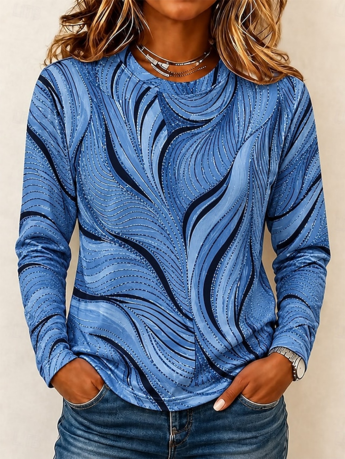 🔥❤️‍Black Friday Best-Sellers🎃❤️‍🔥Purple Abstract Wave Print Long Sleeve Top