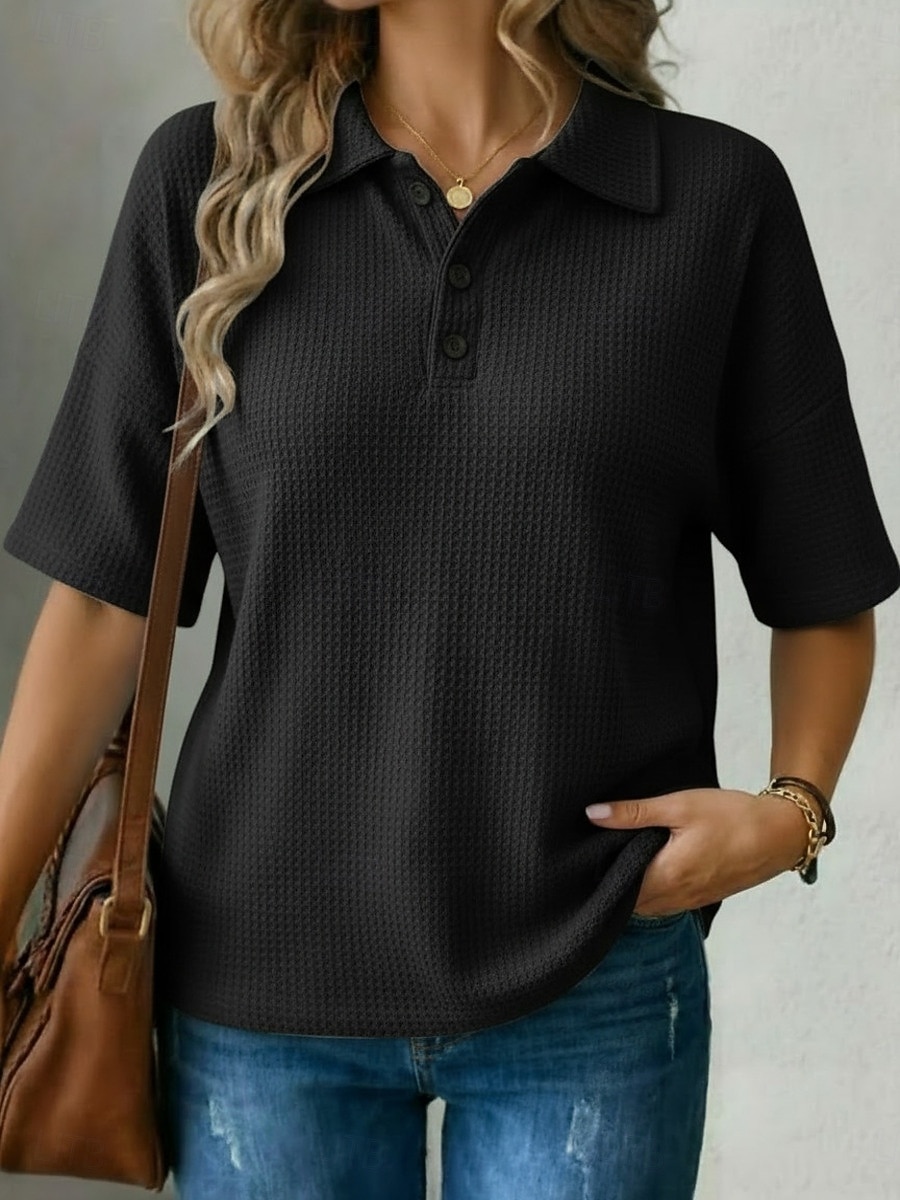 Women's T Shirt Polo Shirts Waffle Knit Tops Tee Top Solid Color Graphic Plain Fashion Classic Casual Short Sleeve Shirt Collar Regular Tops Daily Going out Weekend Black White Red Sky Blue Orange 2026 - €28.99 –P4