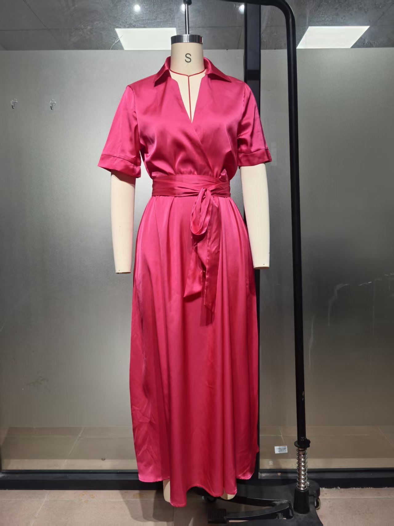 Women's solid color waist-slimming maxi dress &mdash; lifestyle front view