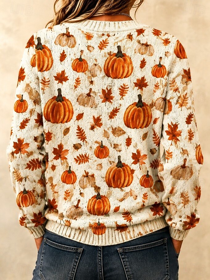  Women's Cardigan Fashion Daily Casual Graphic Pumpkin Ribbed Crew Neck Floral Buttons Print Long Sleeve Long Tops