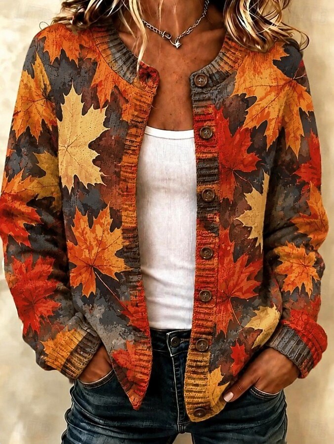  Women's Cardigan Fashion Daily Casual Graphic Pumpkin Ribbed Crew Neck Floral Buttons Print Long Sleeve Long Tops