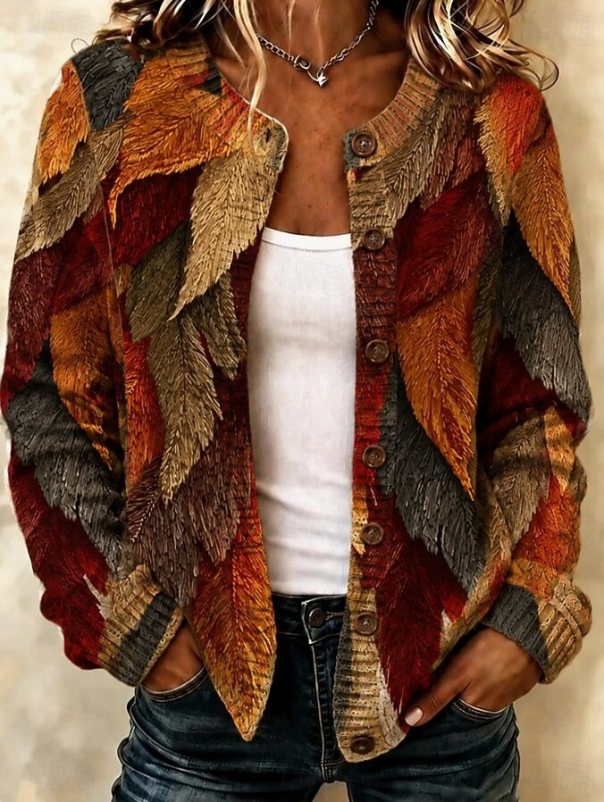  Women's Cardigan Fashion Daily Casual Graphic Pumpkin Ribbed Crew Neck Floral Buttons Print Long Sleeve Long Tops
