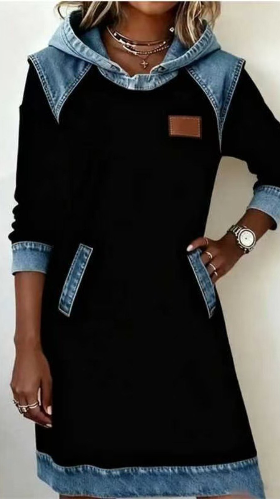 Urban Contrast Hooded Dress