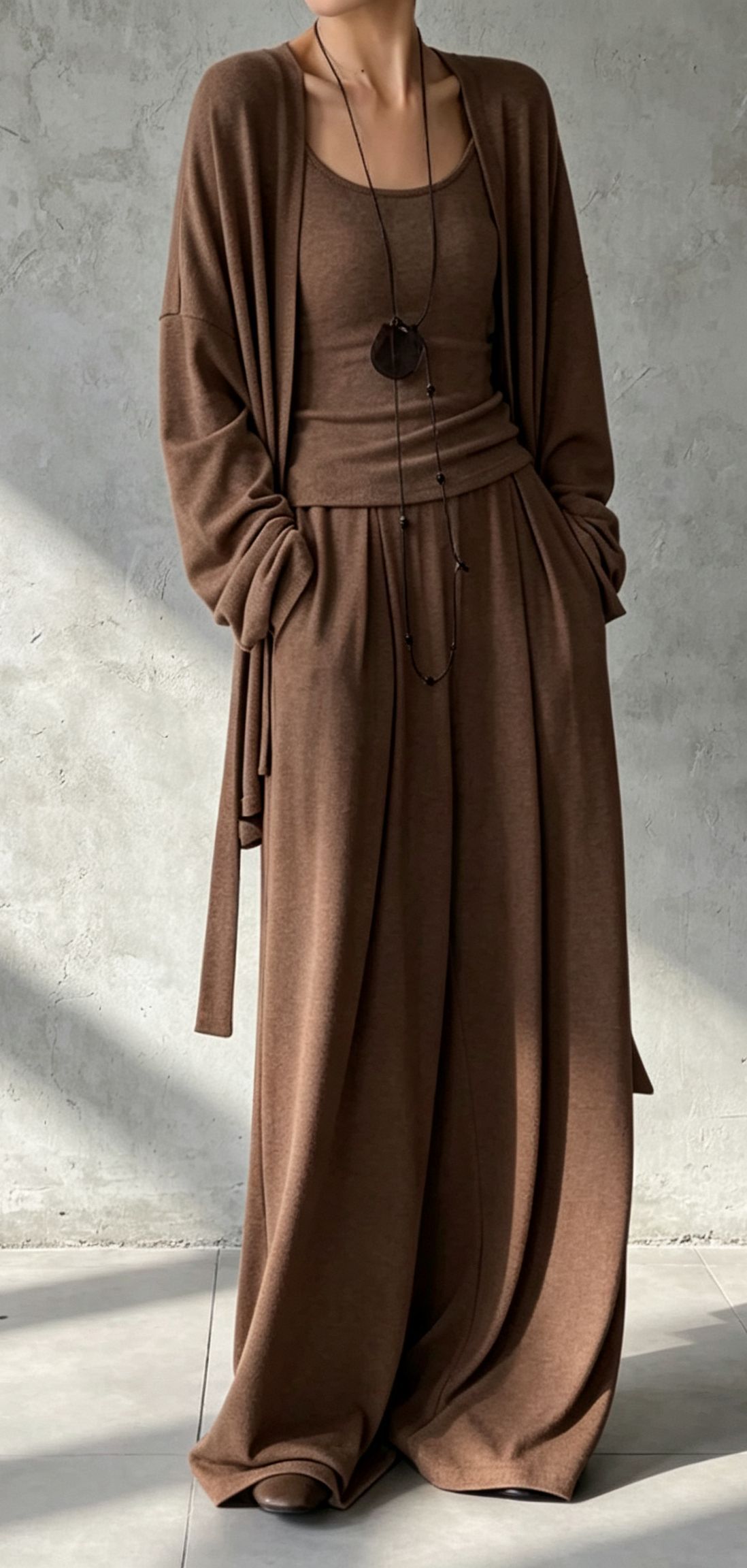 3‑Piece Knit Co‑Ord Set | Sleeveless Tank Top + Open‑Front Long Cardigan + Wide‑Leg Palazzo Pants Minimalist Loungewear Outfit