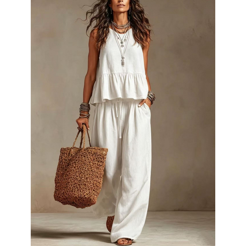 Linen-Look Peplum Two-Piece Set