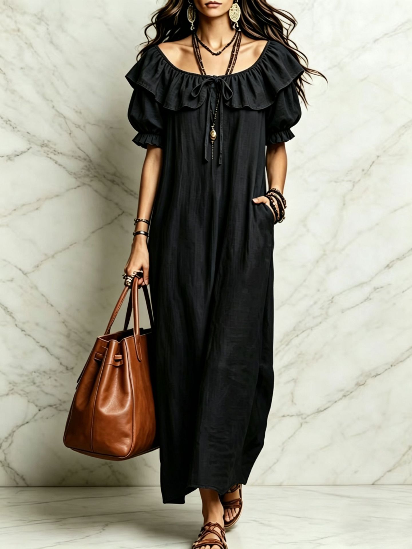 Ruffled Off-the-Shoulder Maxi Dress