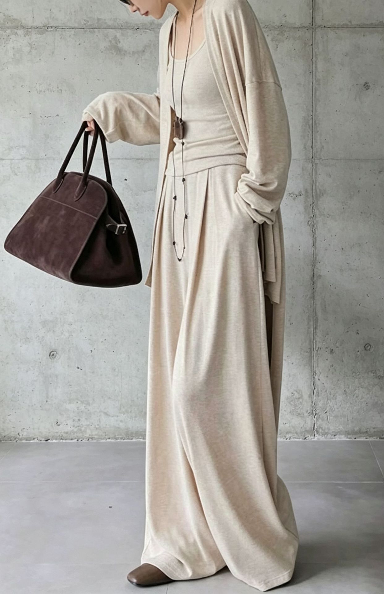 3‑Piece Knit Co‑Ord Set | Sleeveless Tank Top + Open‑Front Long Cardigan + Wide‑Leg Palazzo Pants Minimalist Loungewear Outfit