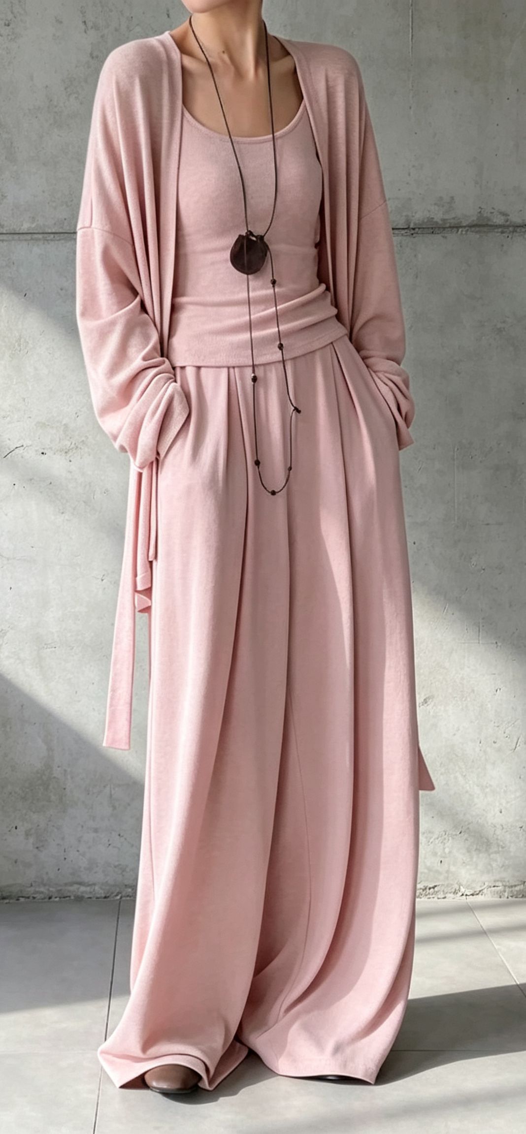 3‑Piece Knit Co‑Ord Set | Sleeveless Tank Top + Open‑Front Long Cardigan + Wide‑Leg Palazzo Pants Minimalist Loungewear Outfit