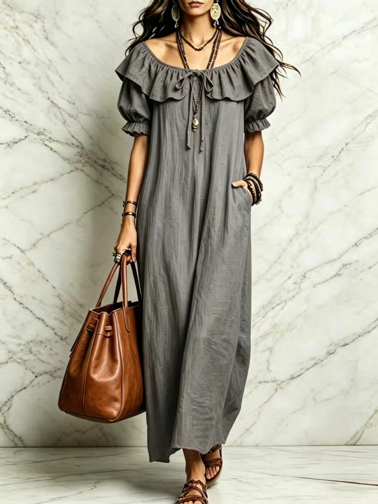 Ruffled Off-the-Shoulder Maxi Dress