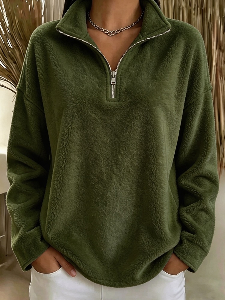 Women Half‑Zip Fleece Pullover Sweatshirt With Pockets