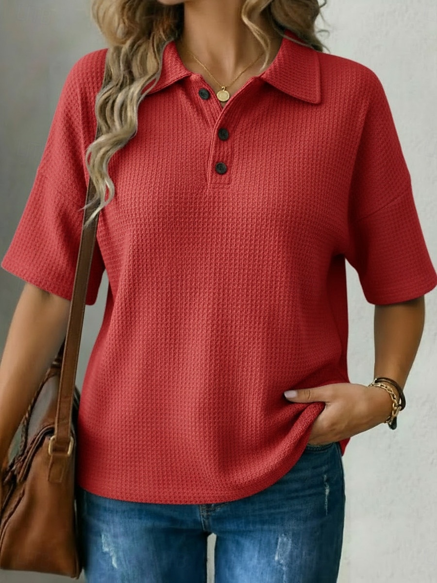 Women's T Shirt Polo Shirts Waffle Knit Tops Tee Top Solid Color Graphic Plain Fashion Classic Casual Short Sleeve Shirt Collar Regular Tops Daily Going out Weekend Black White Red Sky Blue Orange 2026 - €28.99 –P5