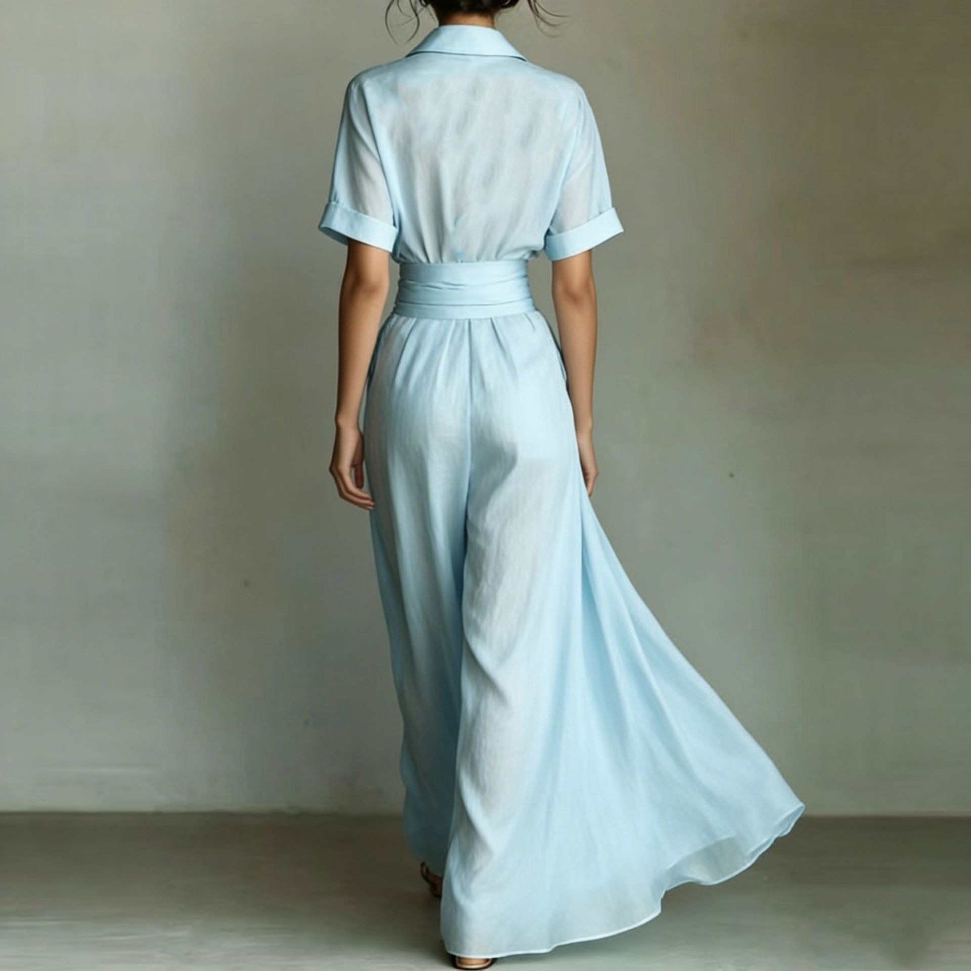 Waist-slimming flip collar dress in multiple colors