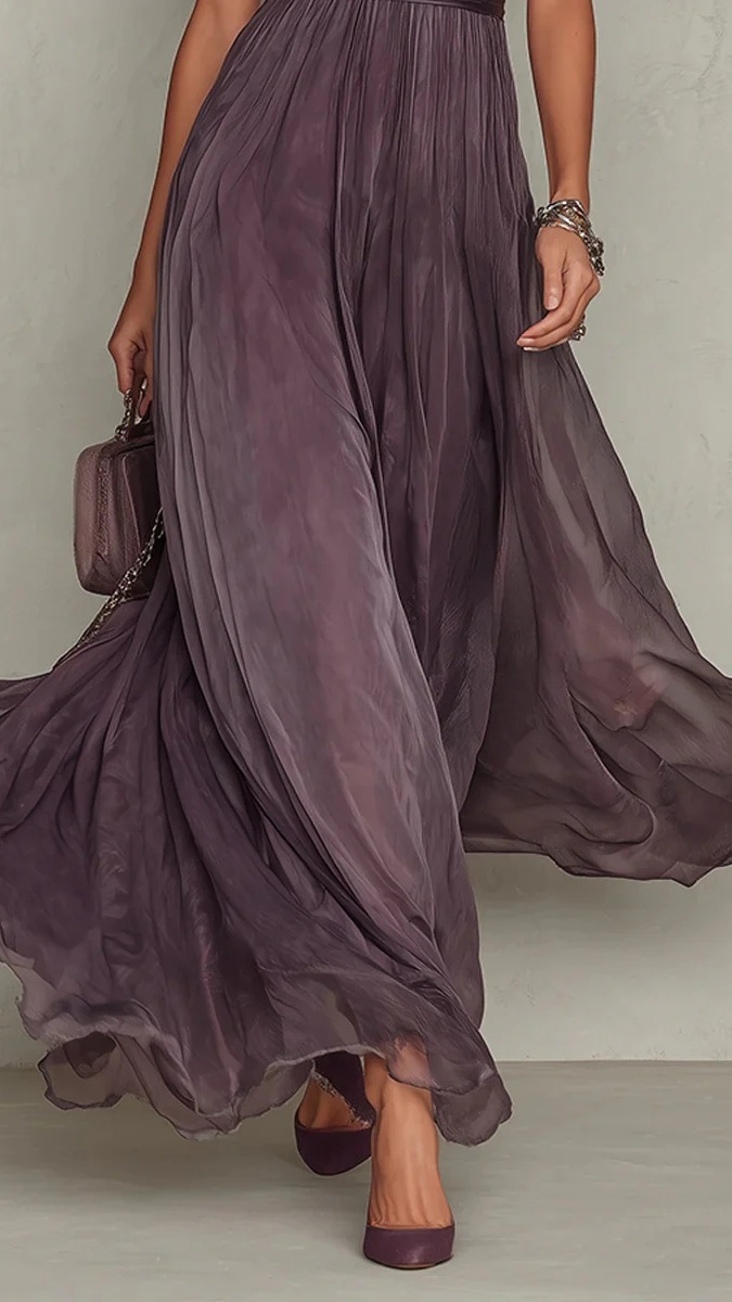 Women's High-Neck, Lace-Paneled, Flowy Chiffon Dress