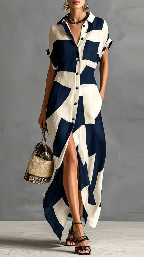 Women's Geometric Print Shirt Dress