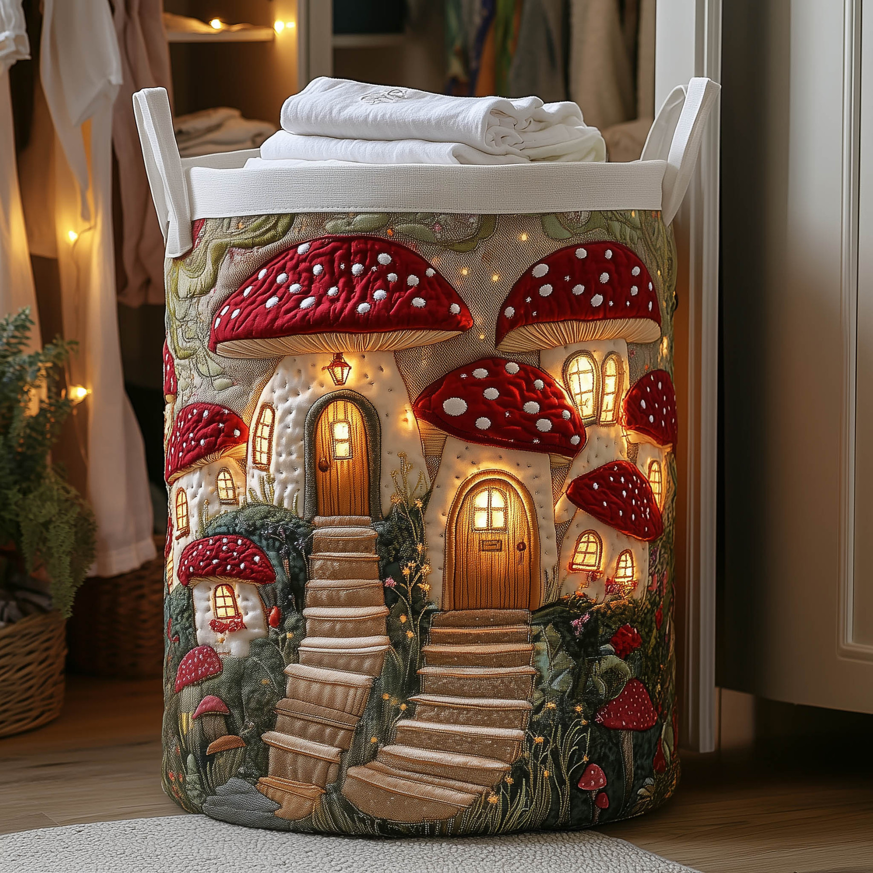 Mushroom Cottage Quilted Laundry Basket GFTONT5795