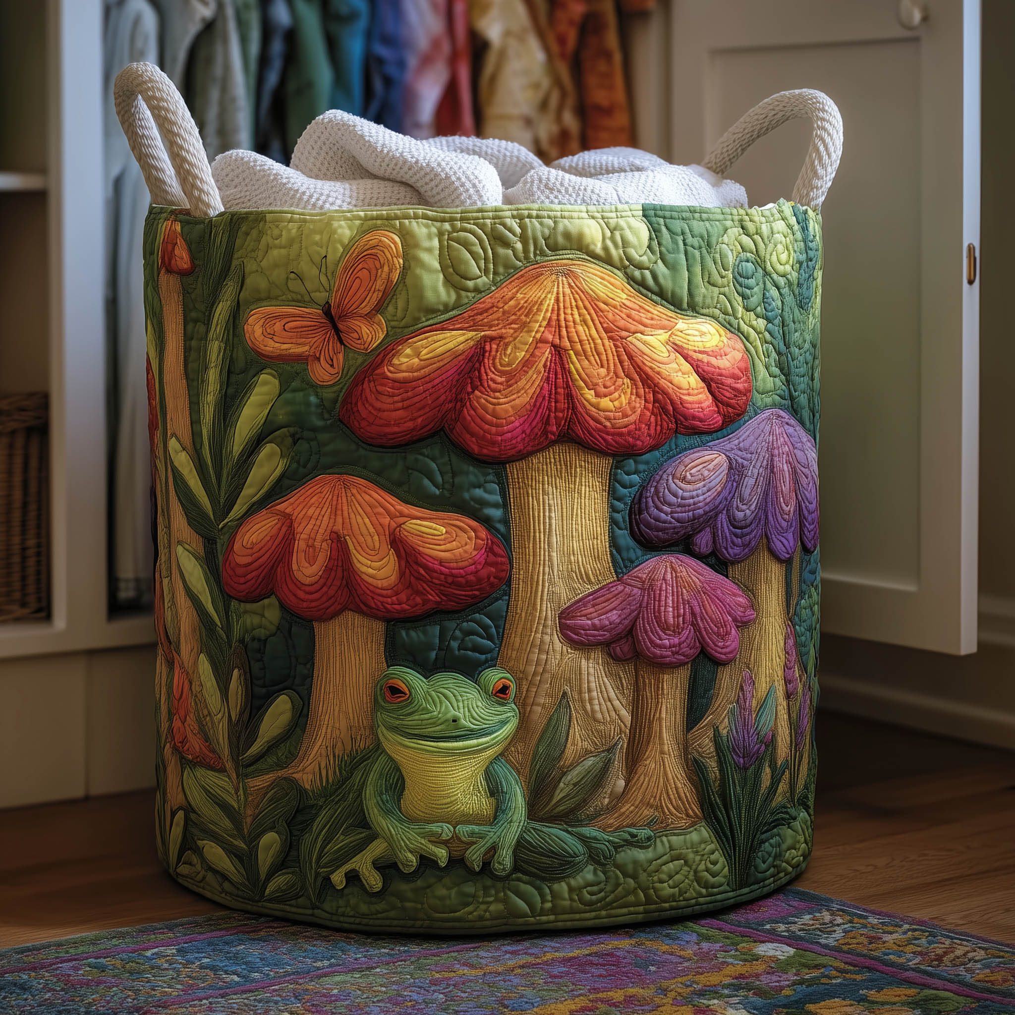 Mushroom Garden Quilted Laundry Basket GFTONT5798