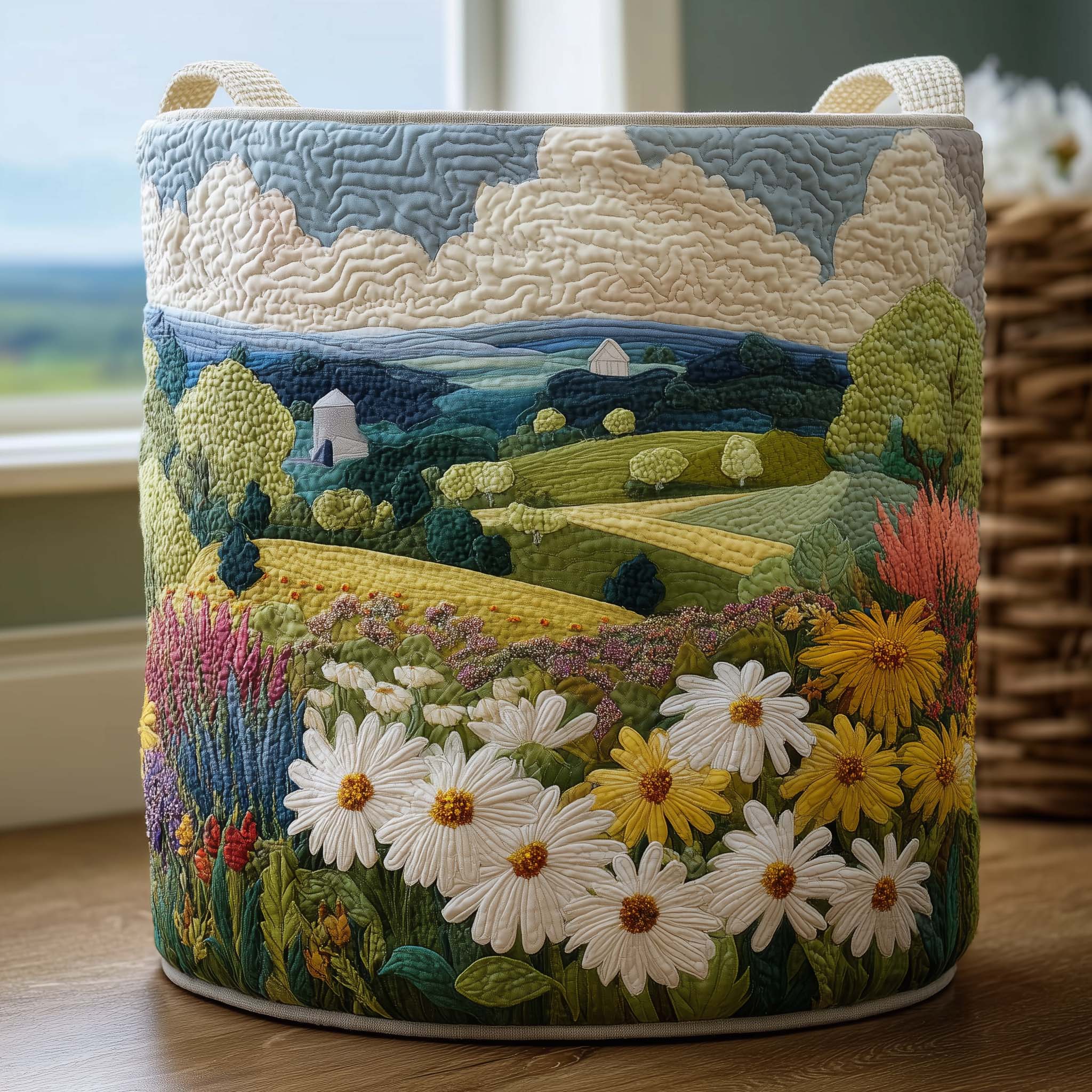 Daisy Meadow Quilted Laundry Basket GFTOQM1719