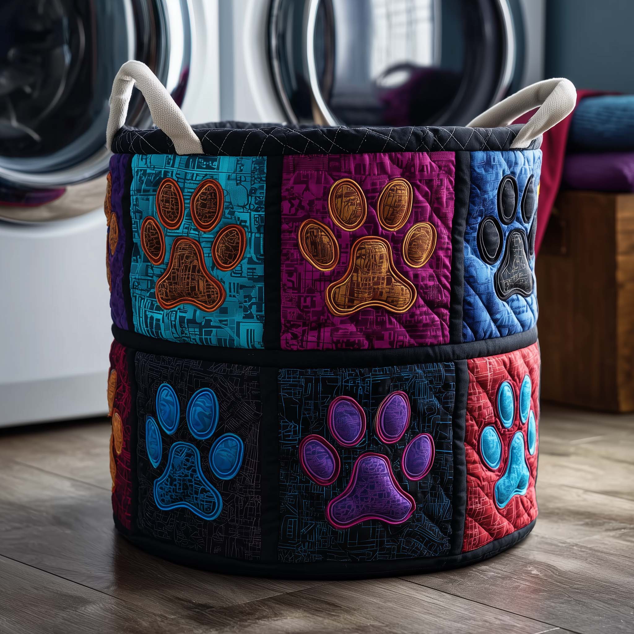 Midnight Paws Quilted Laundry Basket GFTOQM1856