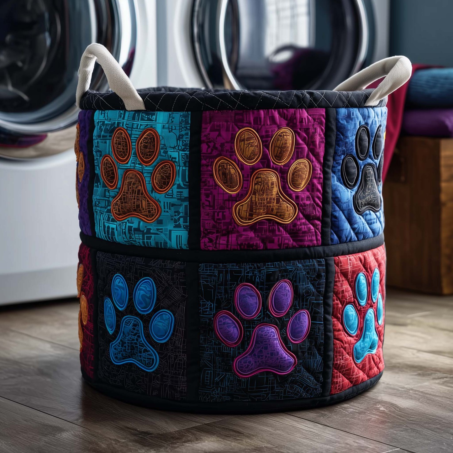 Midnight Paws Quilted Laundry Basket GFTOQM1856