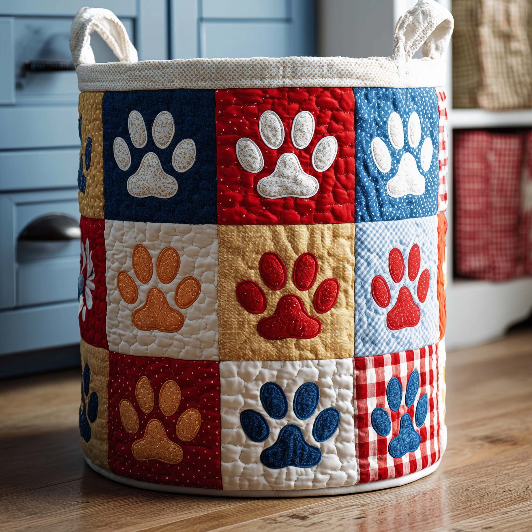 Classic Patchwork Paws Quilted Laundry Basket GFTOQM1858