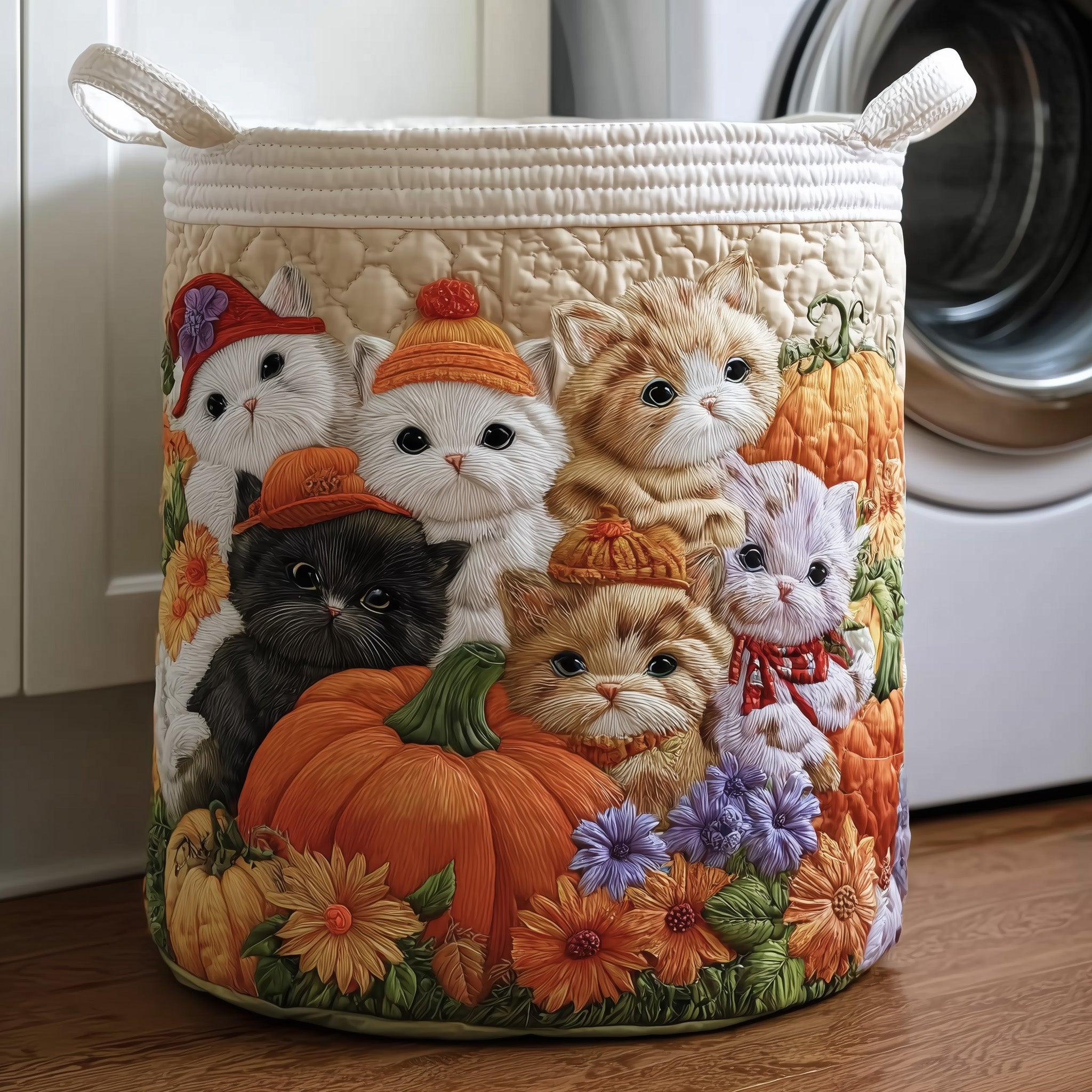 Fall Feline Quilted Laundry Basket GFTOTP10996