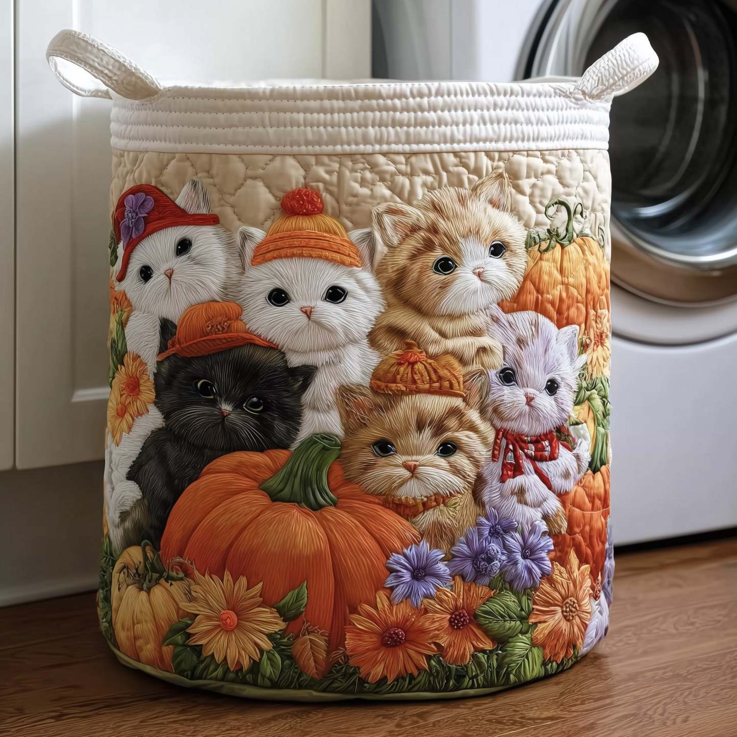 Fall Feline Quilted Laundry Basket GFTOTP10996