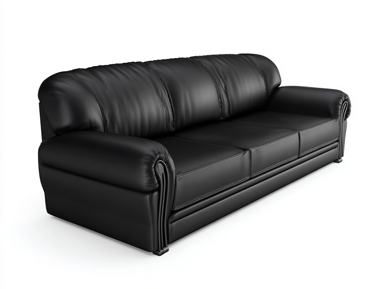 Divano a 3 posti - pelle-legno - 238x96x86 cm - nero - stile classico- Placidilo