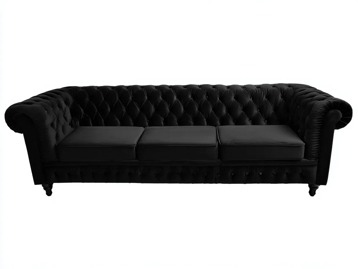 Divano a 3 posti - velluto-legno - 228x92x78 cm - nero - stile classico- Placidilo