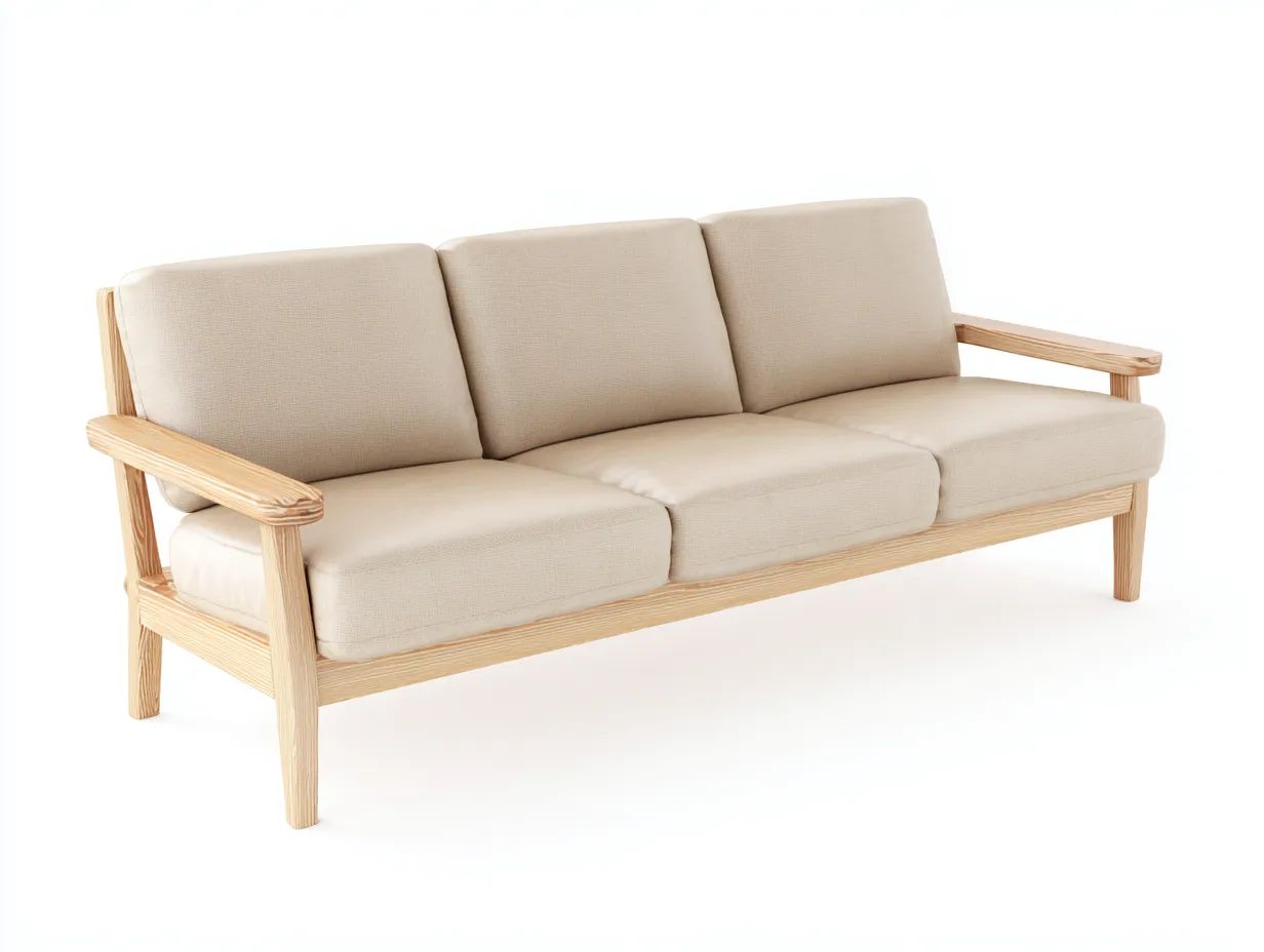 Divano a 3 posti - tessuto-legno - 228x90x83 cm - beige - stile scandinavo- Placidilo