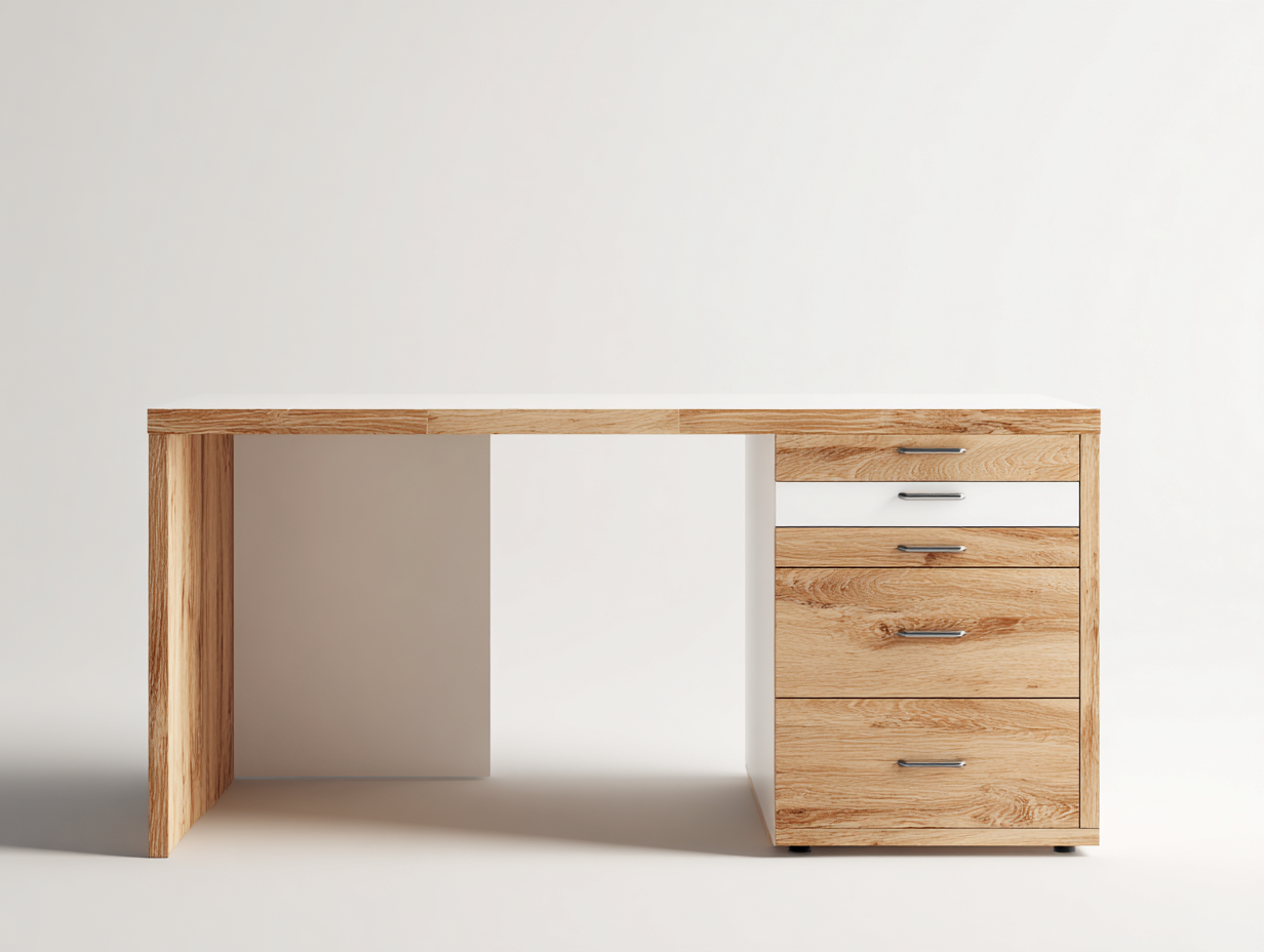 Scrivania-MDF-legno-140x65x74 cm-naturale/bianco-design moderno- Placidilo