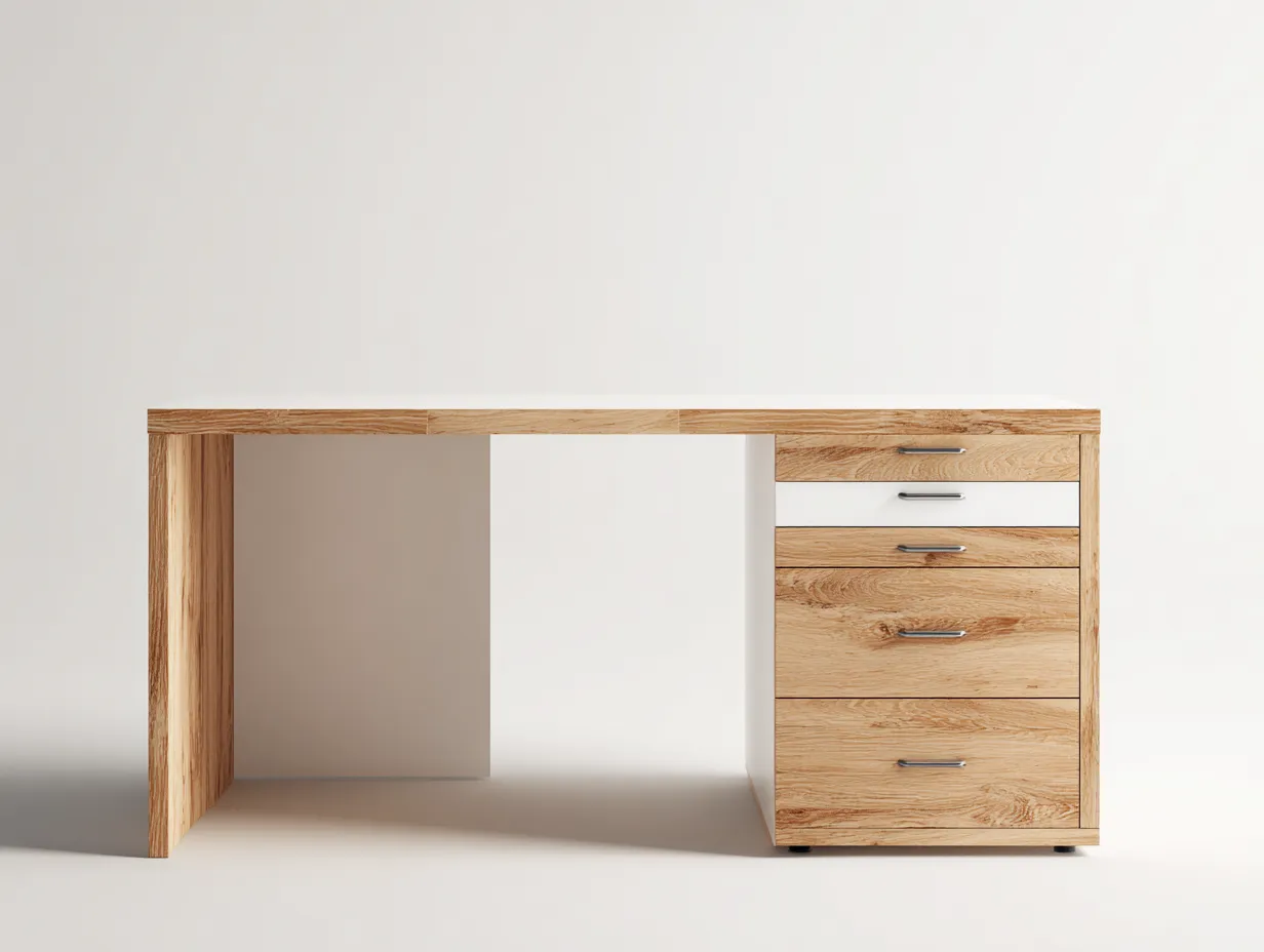 Scrivania-MDF-legno-140x65x74 cm-naturale/bianco-design moderno- Placidilo