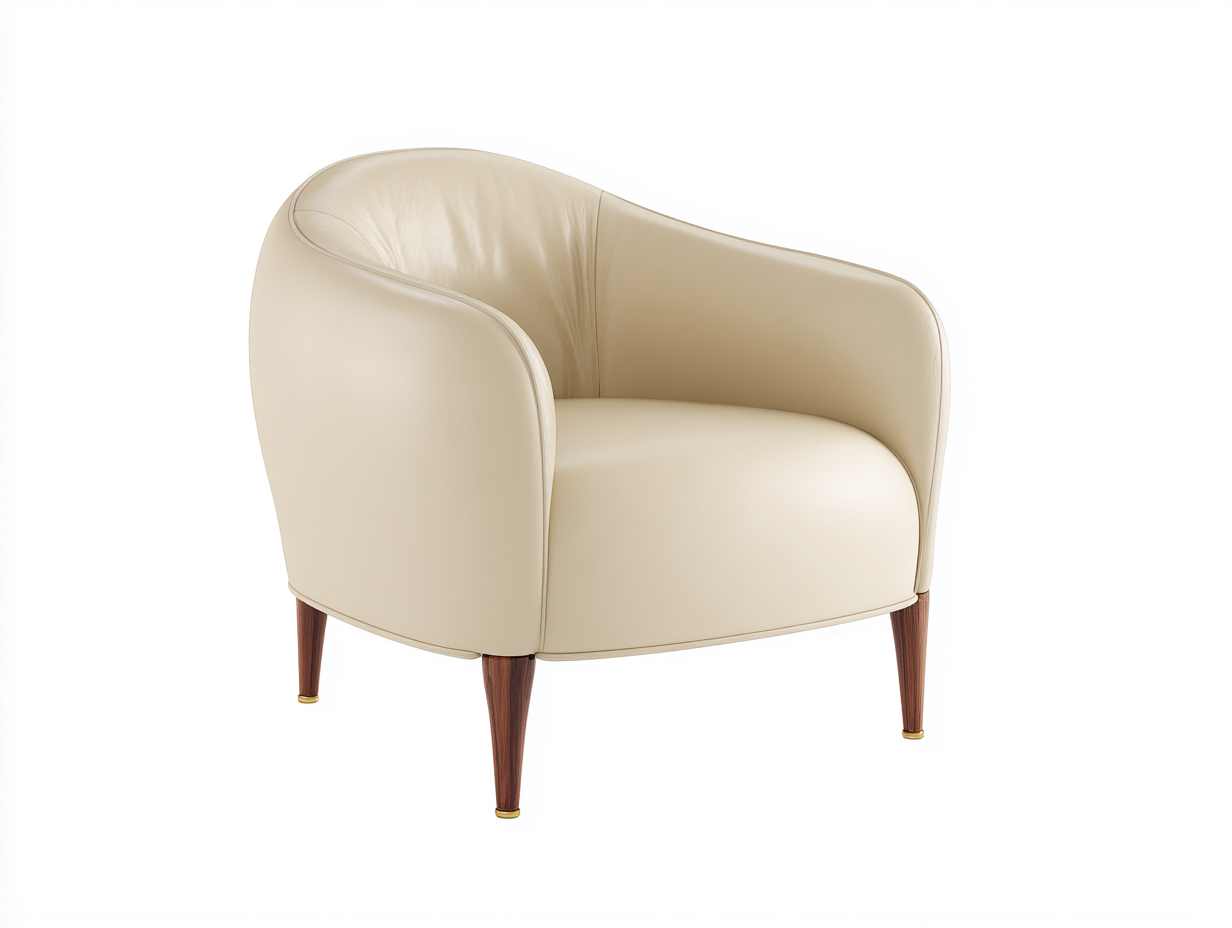 Poltrona - pelle-legno - 90x94x96 cm - beige - design contemporaneo- Placidilo