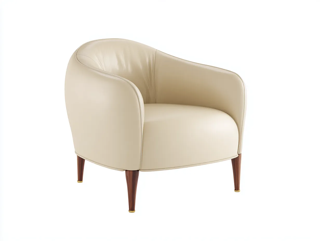 Poltrona - pelle-legno - 90x94x96 cm - beige - design contemporaneo- Placidilo