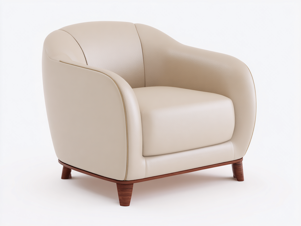 Poltrona - pelle-legno - 88x92x94 cm - beige - design contemporaneo- Placidilo