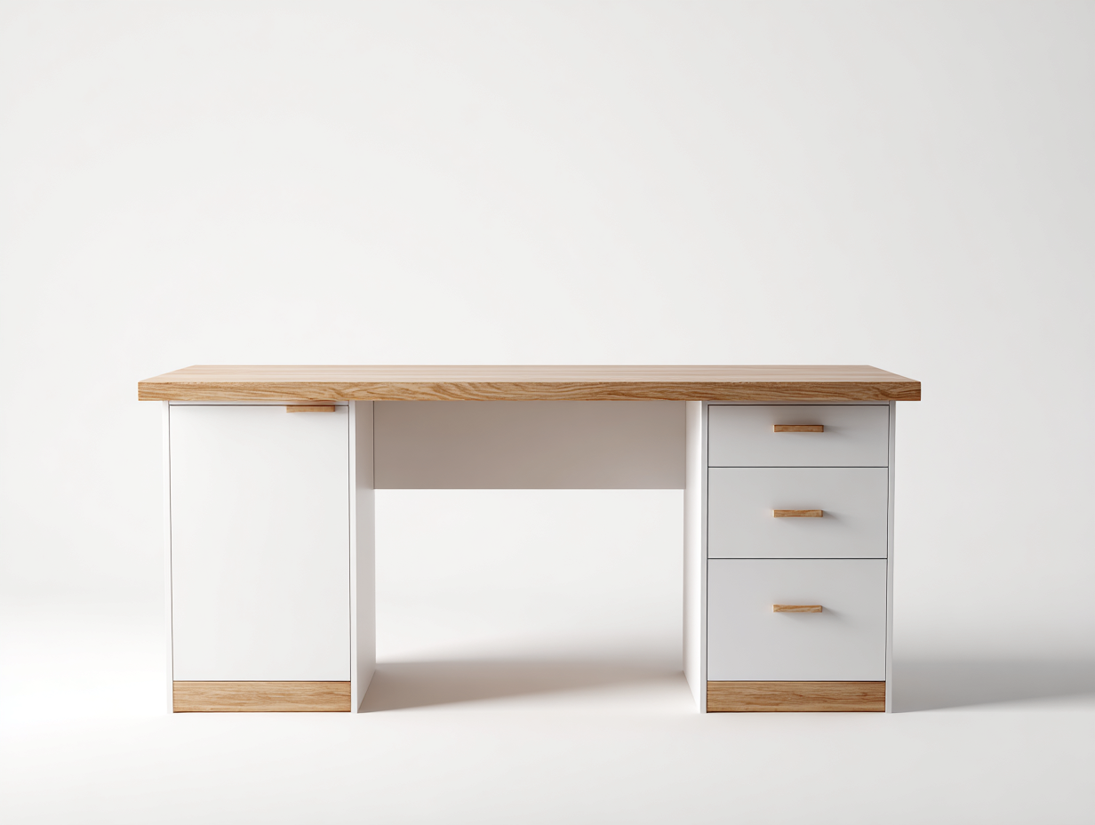 Scrivania-MDF-legno-160x72x76 cm-naturale/bianco-design moderno- Placidilo