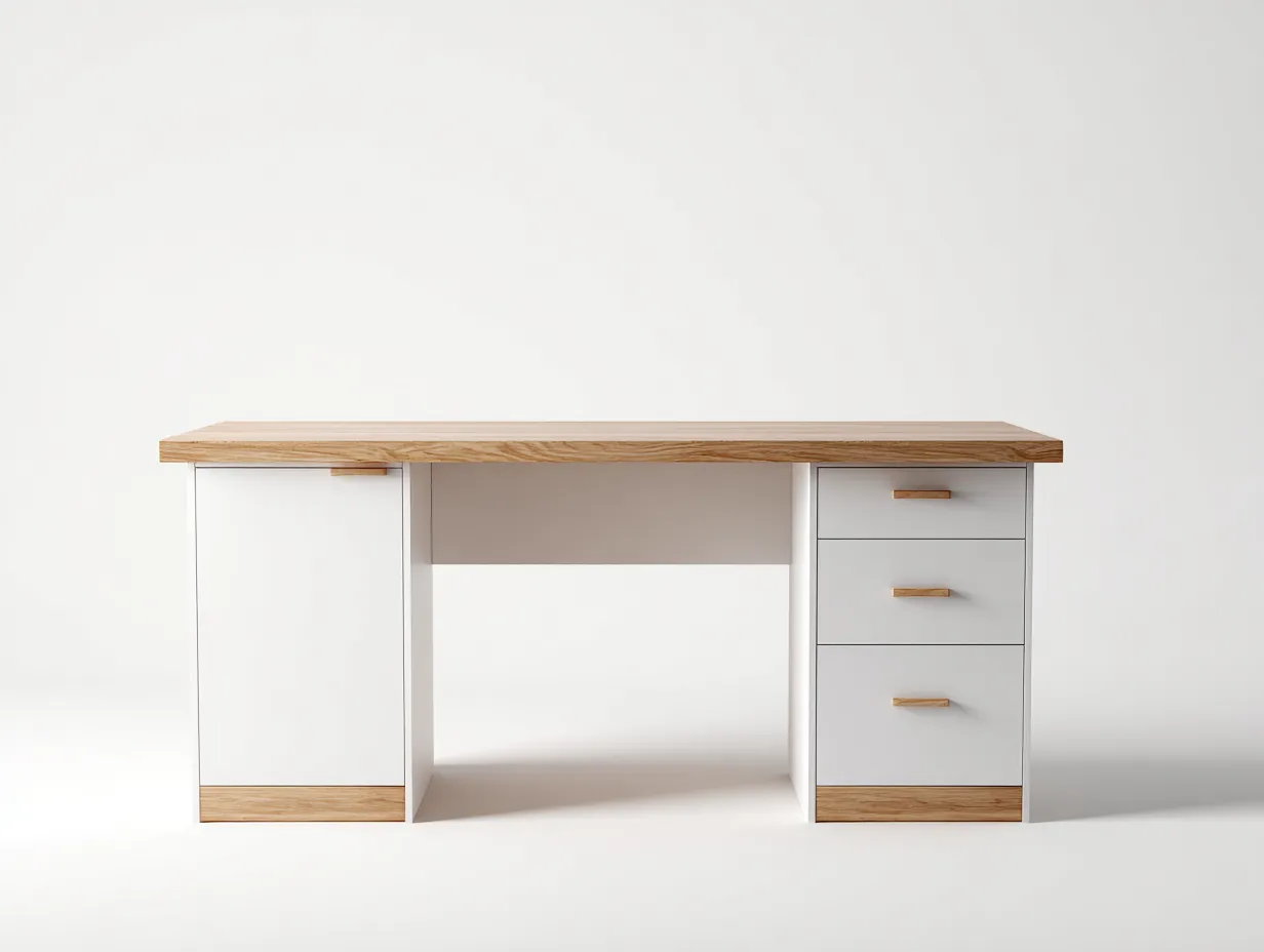 Scrivania-MDF-legno-160x72x76 cm-naturale/bianco-design moderno- Placidilo