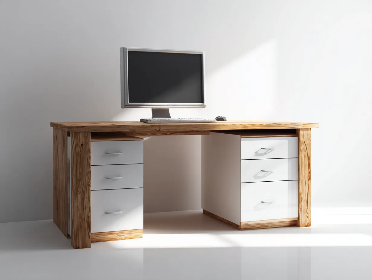 Scrivania-MDF-legno-150x70x75 cm-naturale/bianco-design contemporaneo- Placidilo