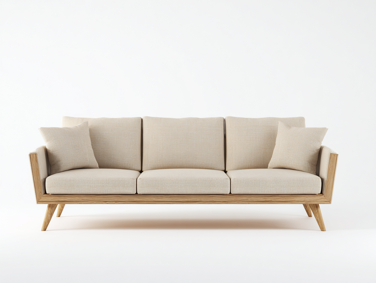 Divano a 3 posti - tessuto-legno - 234x90x84 cm - beige - stile scandinavo- Placidilo