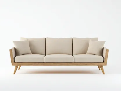 Divano a 3 posti - tessuto-legno - 234x90x84 cm - beige - stile scandinavo- Placidilo
