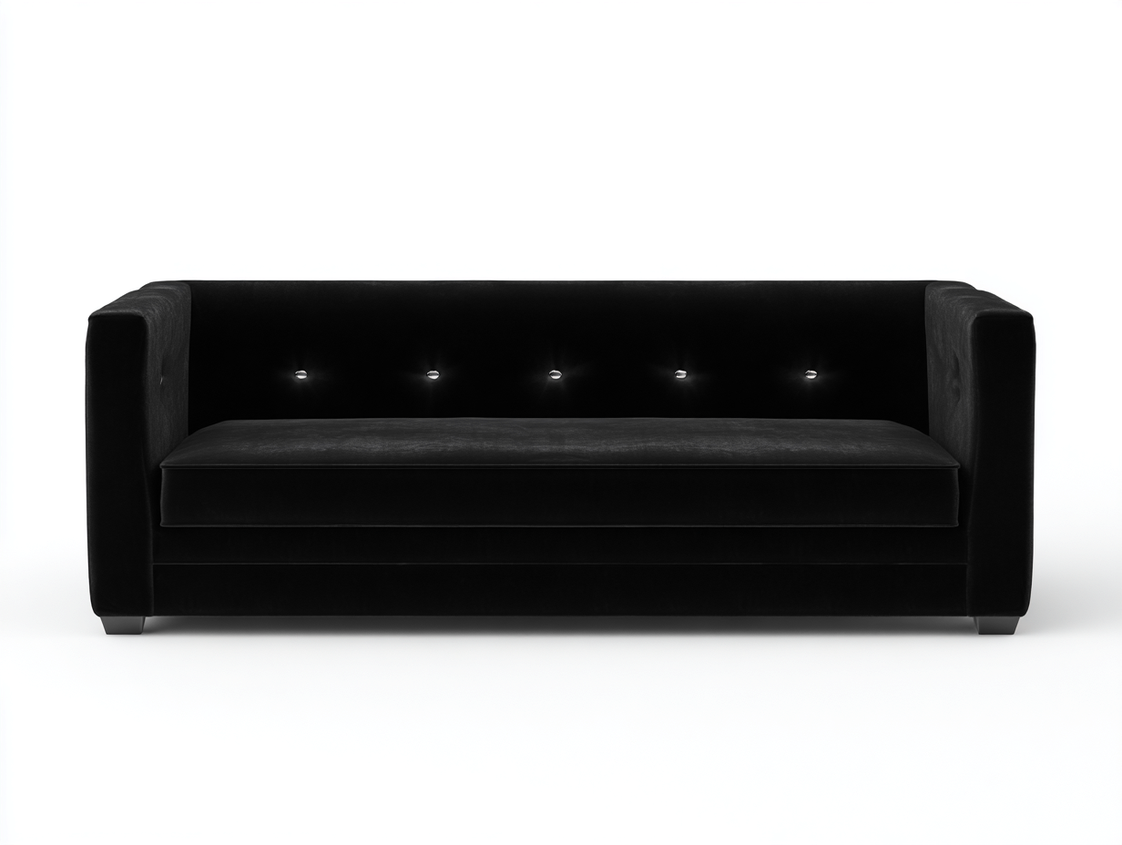 Divano a 3 posti - velluto-legno - 218x88x76 cm - nero - stile moderno- Placidilo