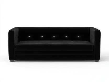 Divano a 3 posti - velluto-legno - 218x88x76 cm - nero - stile moderno- Placidilo