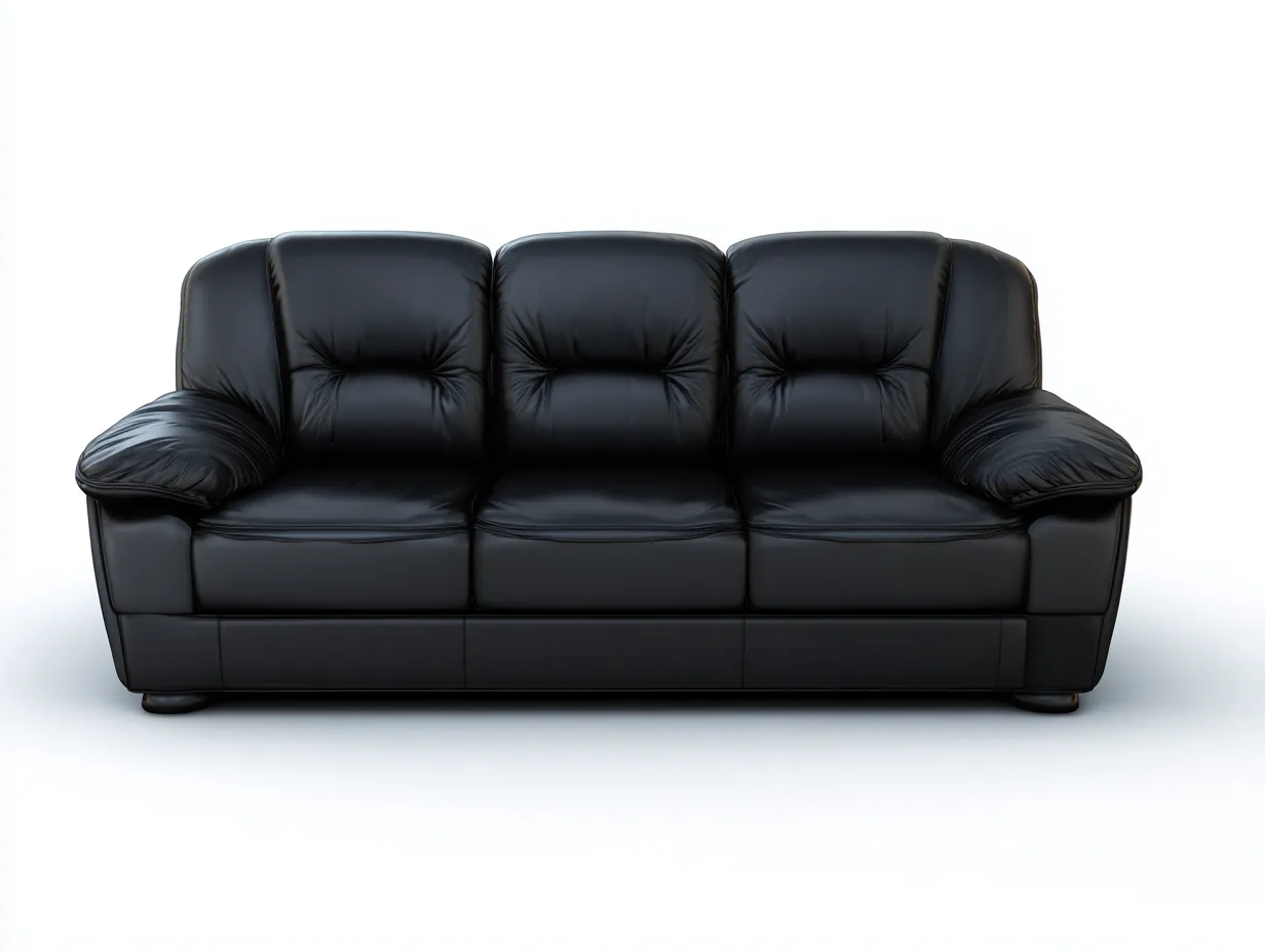 Divano a 3 posti - pelle-legno - 225x95x85 cm - nero - stile contemporaneo- Placidilo