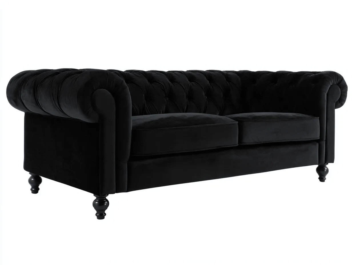 Divano a 3 posti - velluto-legno - 232x94x80 cm - nero - stile classico- Placidilo