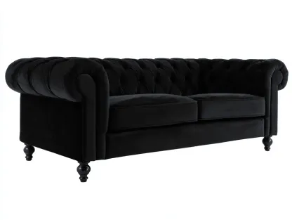 Divano a 3 posti - velluto-legno - 232x94x80 cm - nero - stile classico- Placidilo