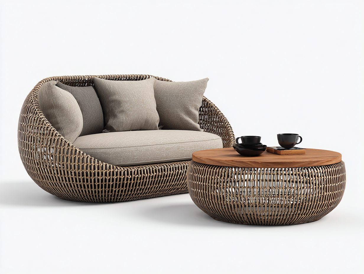 Divani da esterno-rattan-legno-tessuto-160x85x78 cm-naturale/beige-moderno-Warmthvo