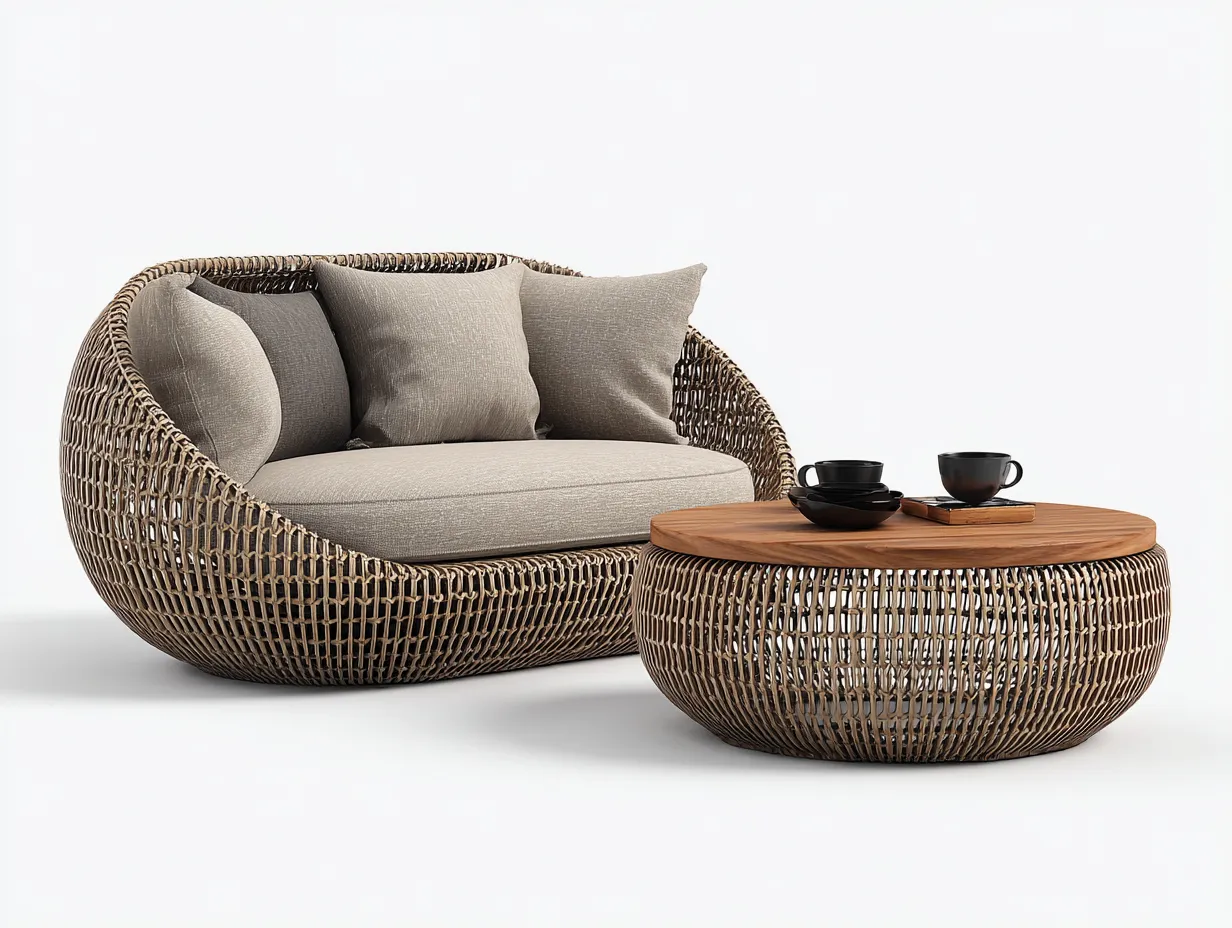 Divani da esterno-rattan-legno-tessuto-160x85x78 cm-naturale/beige-moderno-Warmthvo