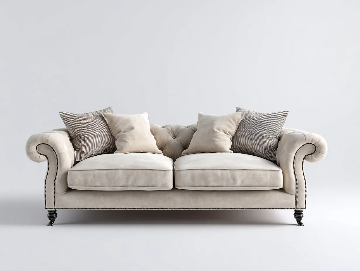 Divano a due posti imbottito 135x80x78 cm - beige - stile classico per soggiorno-Warmthvo